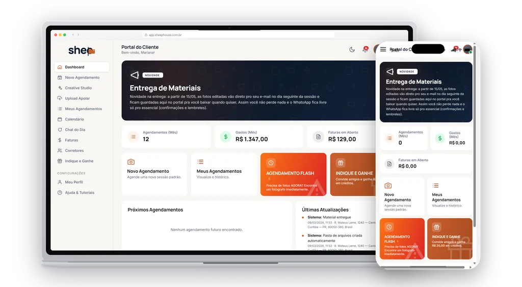 Portal Sheep House — dashboard de agendamento, entrega e pagamento